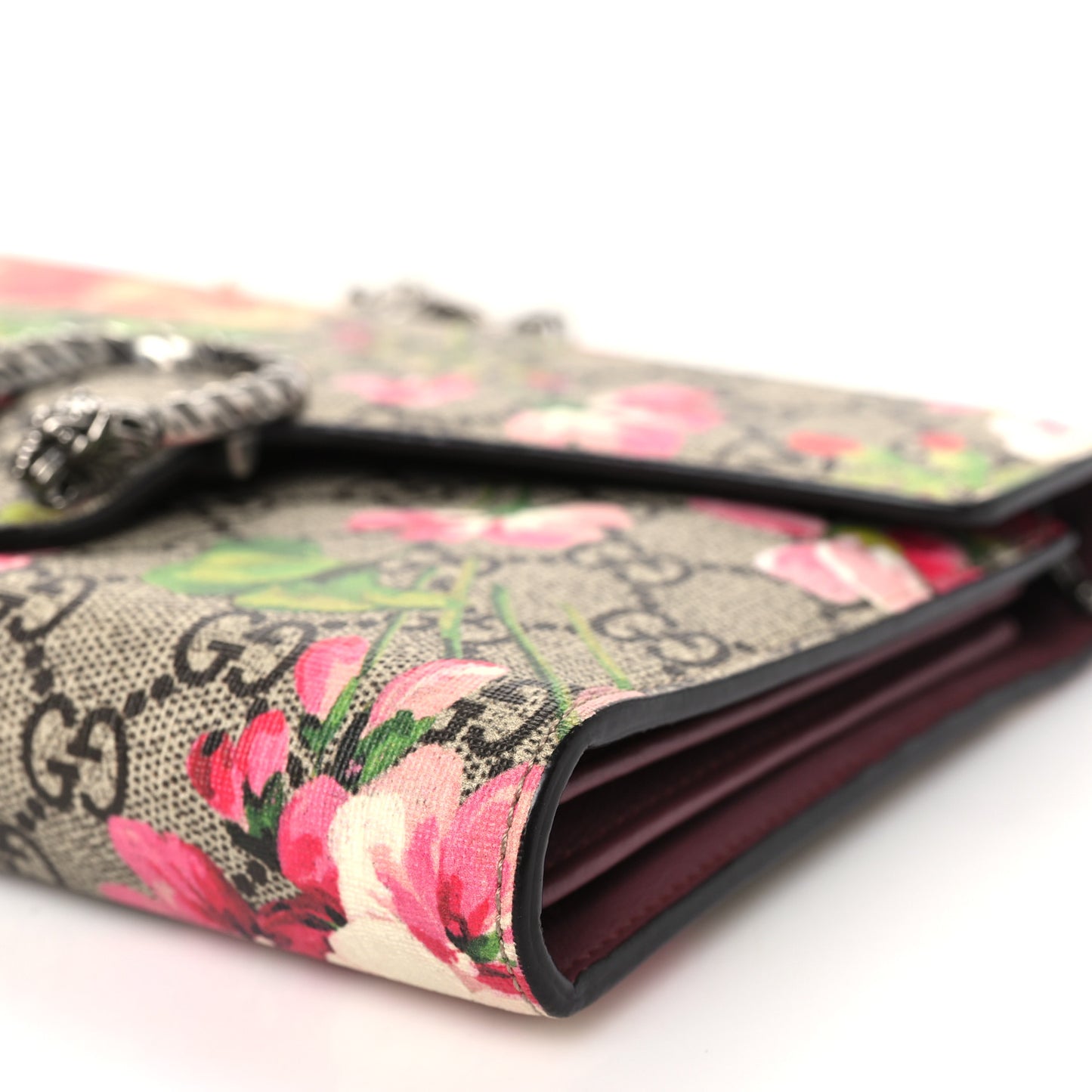GG Supreme Monogram Blooms Mini Dionysus Chain Wallet Beige Multicolor Dry Rose