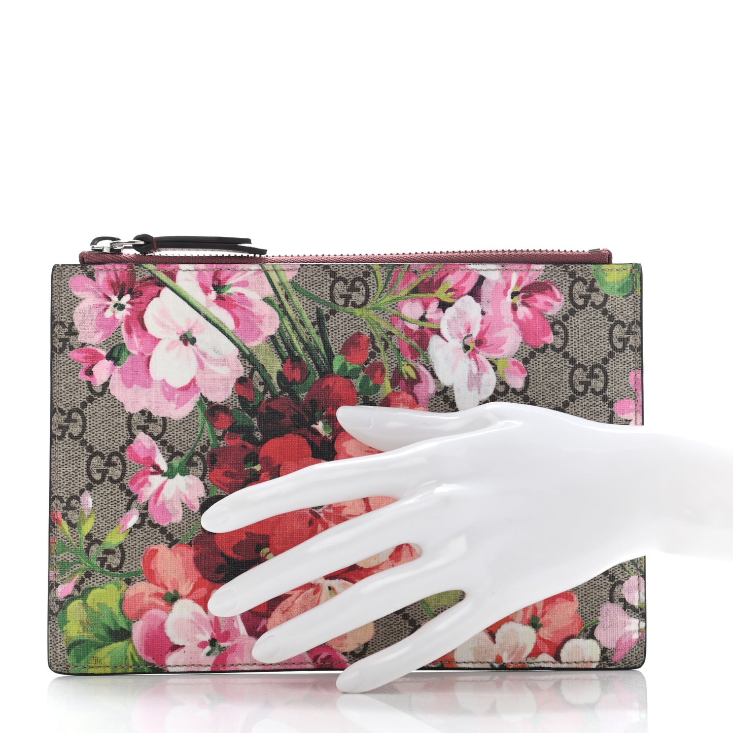 GG Supreme Monogram Blooms Small Zip Pouch Beige Multicolor Dry Rose