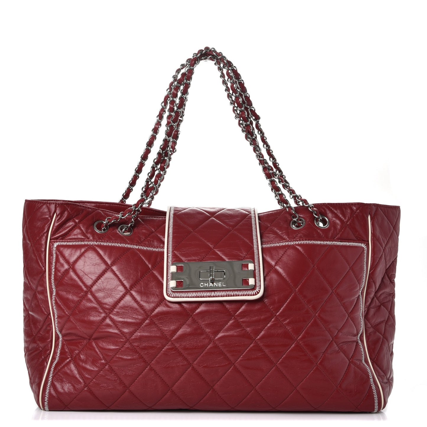 Lambskin Quilted East West Large Tote Red