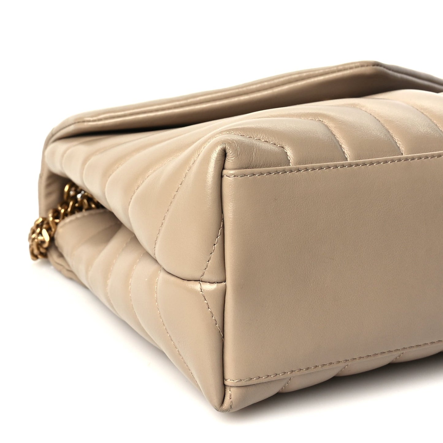 Calfskin Y Quilted Monogram Small Loulou Chain Satchel Dark Beige