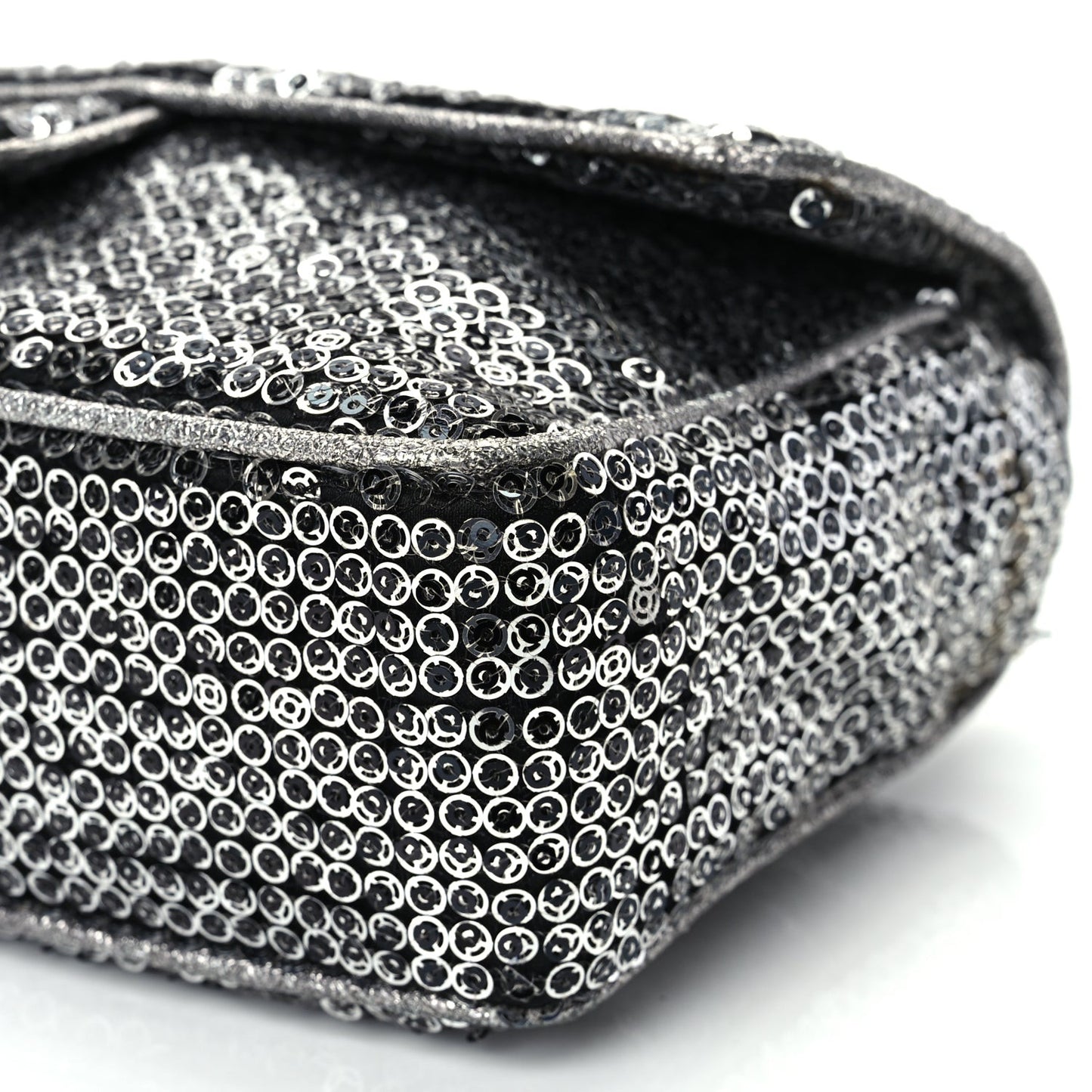 Sequin Medium Single Flap Dark Silver