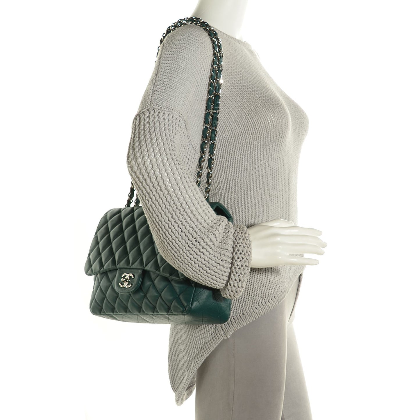 Lambskin Quilted Jumbo Double Flap Turquoise