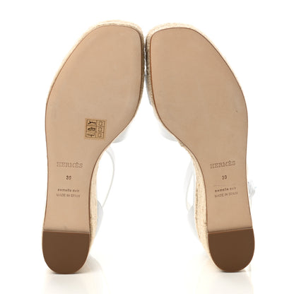 Hermes Goatskin Elda Espadrille Wedge Sandals 39 White 7 of 9