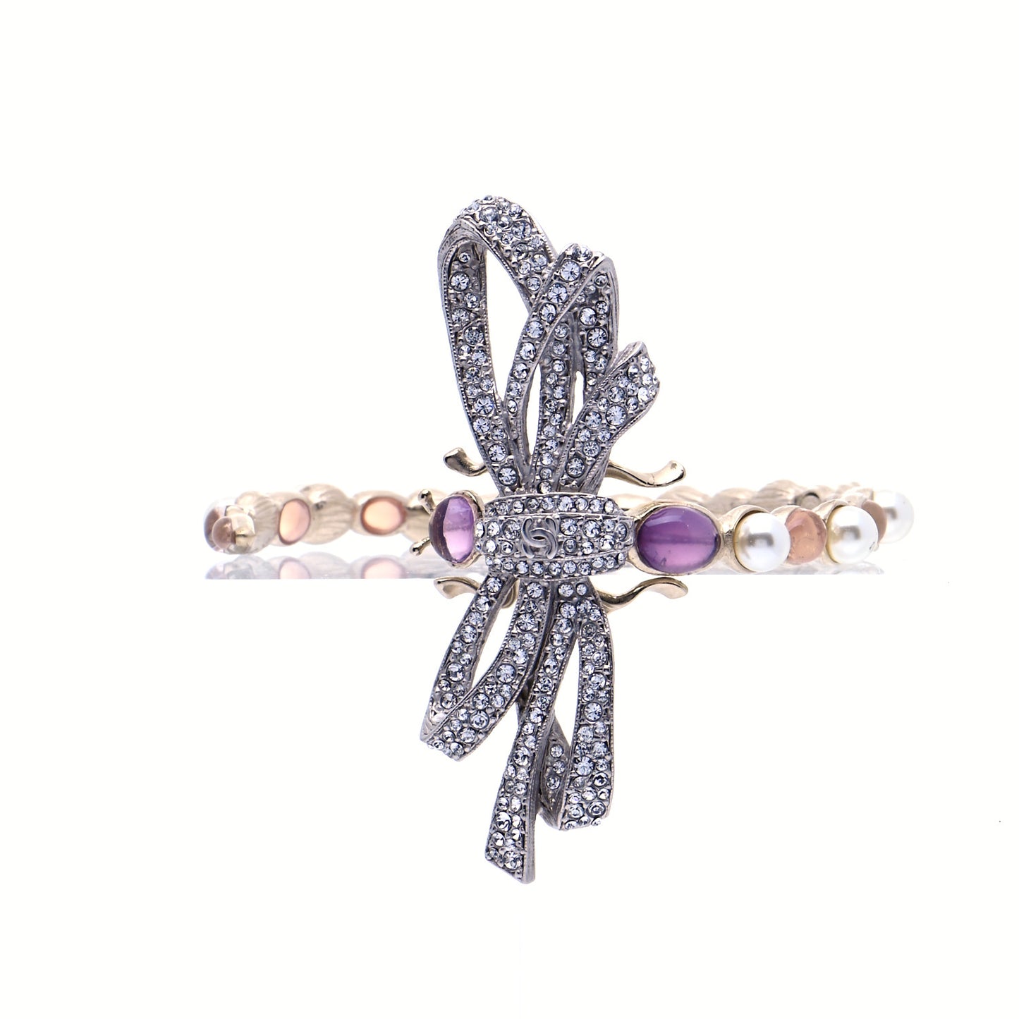 Crystal Pearl CC Dragonfly Bracelet Gold