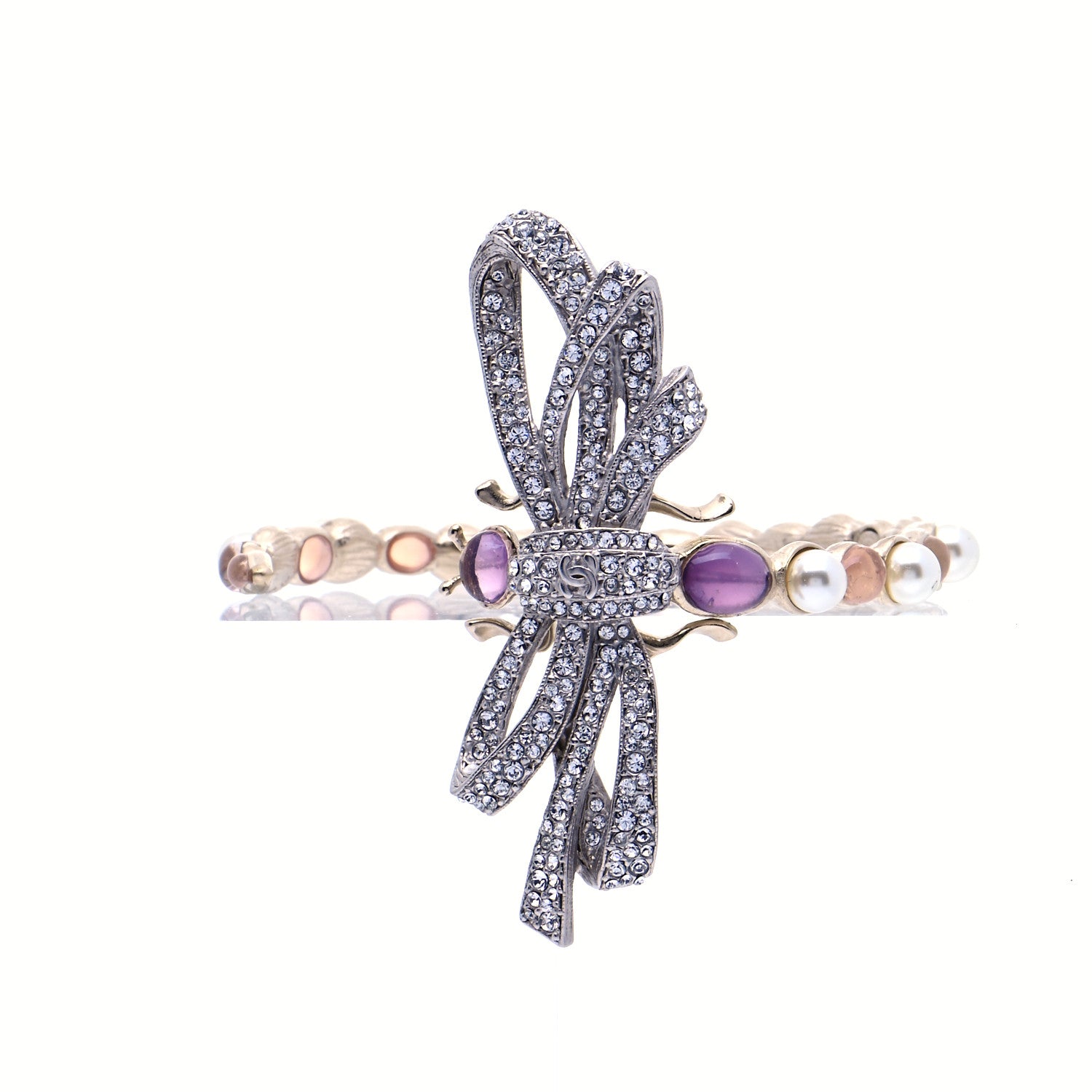 Chanel Crystal Pearl CC Dragonfly Bracelet Gold 4 of 7