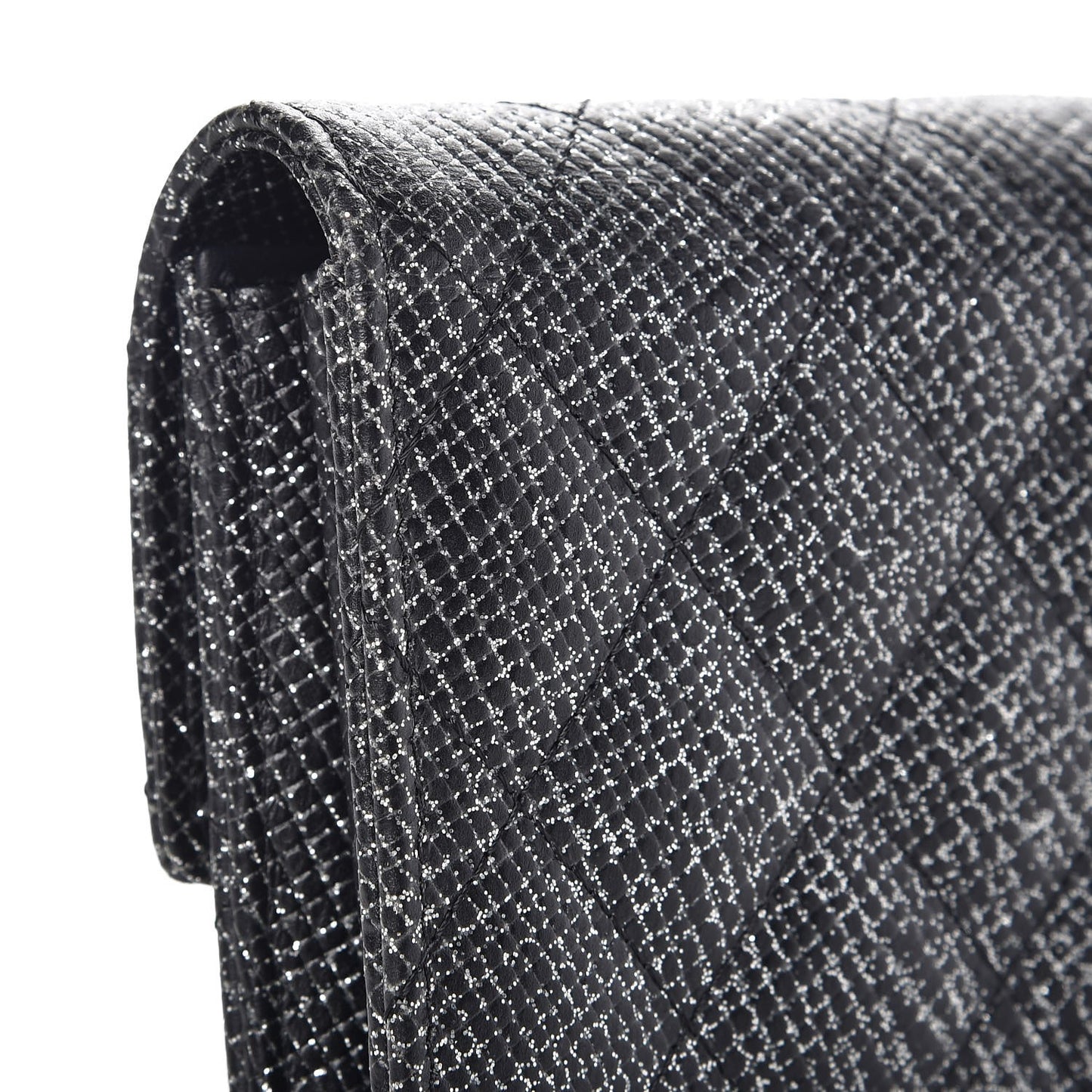 Glitter Calfskin Quilted Long Flap Wallet Black