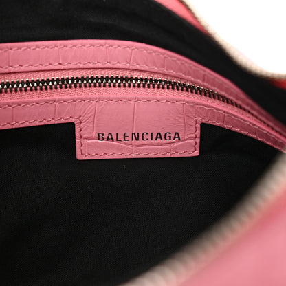 Balenciaga Extra Supple Calfskin Crocodile Embossed Small Le Cagole Shoulder Bag Sweet Pink 8 of 13