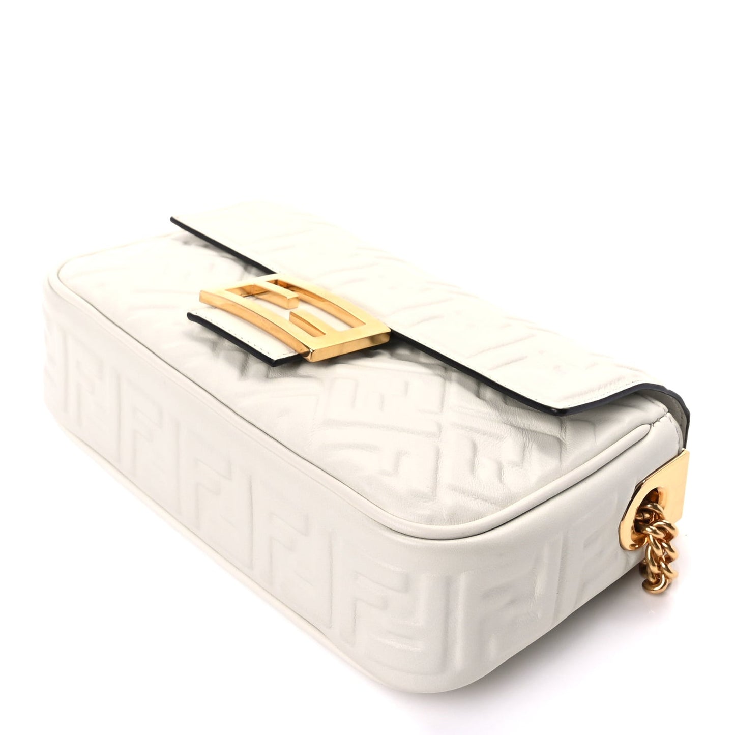 Nappa Small FF Embossed Midi Chain Baguette  White