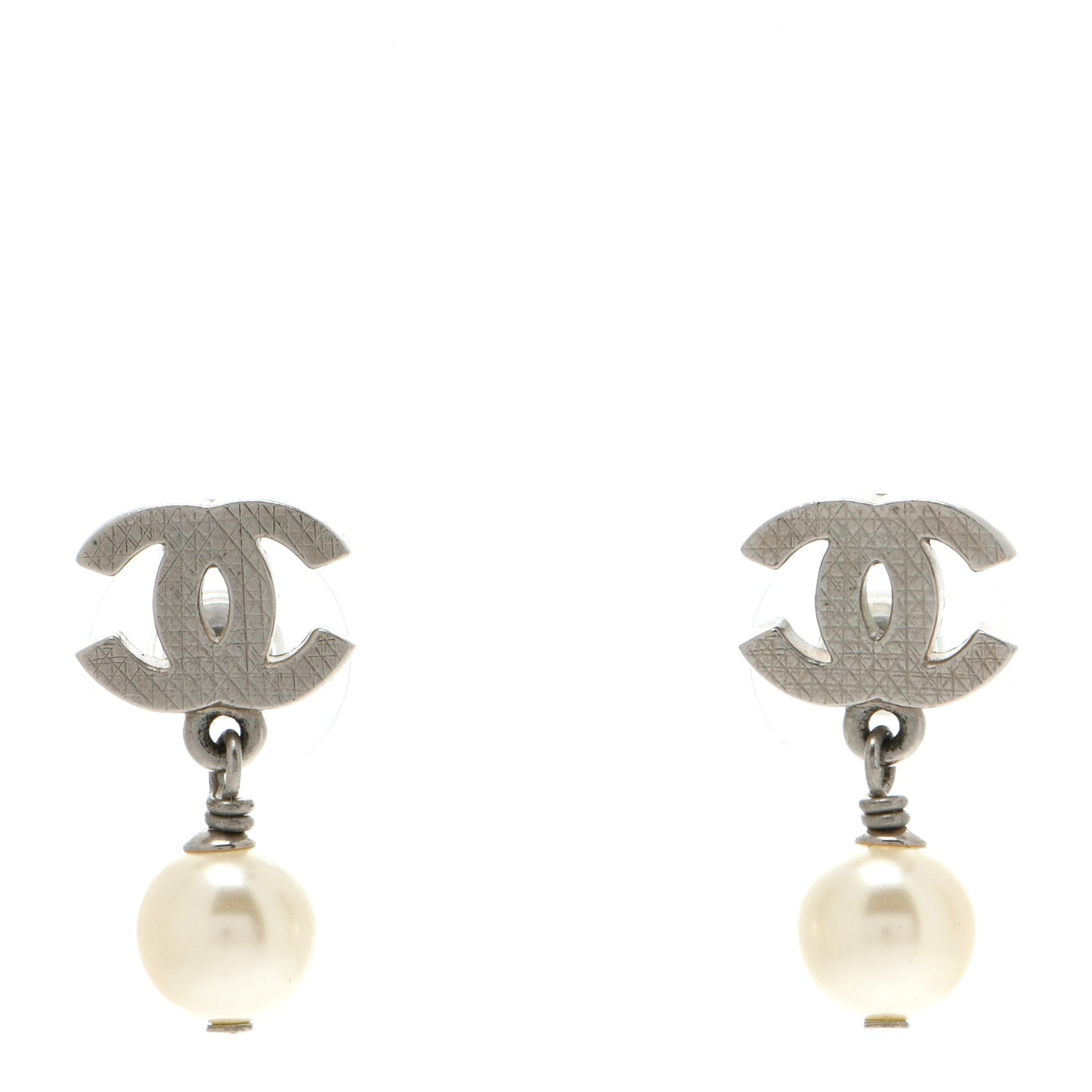 CC Pearl Drop Earrings Silver