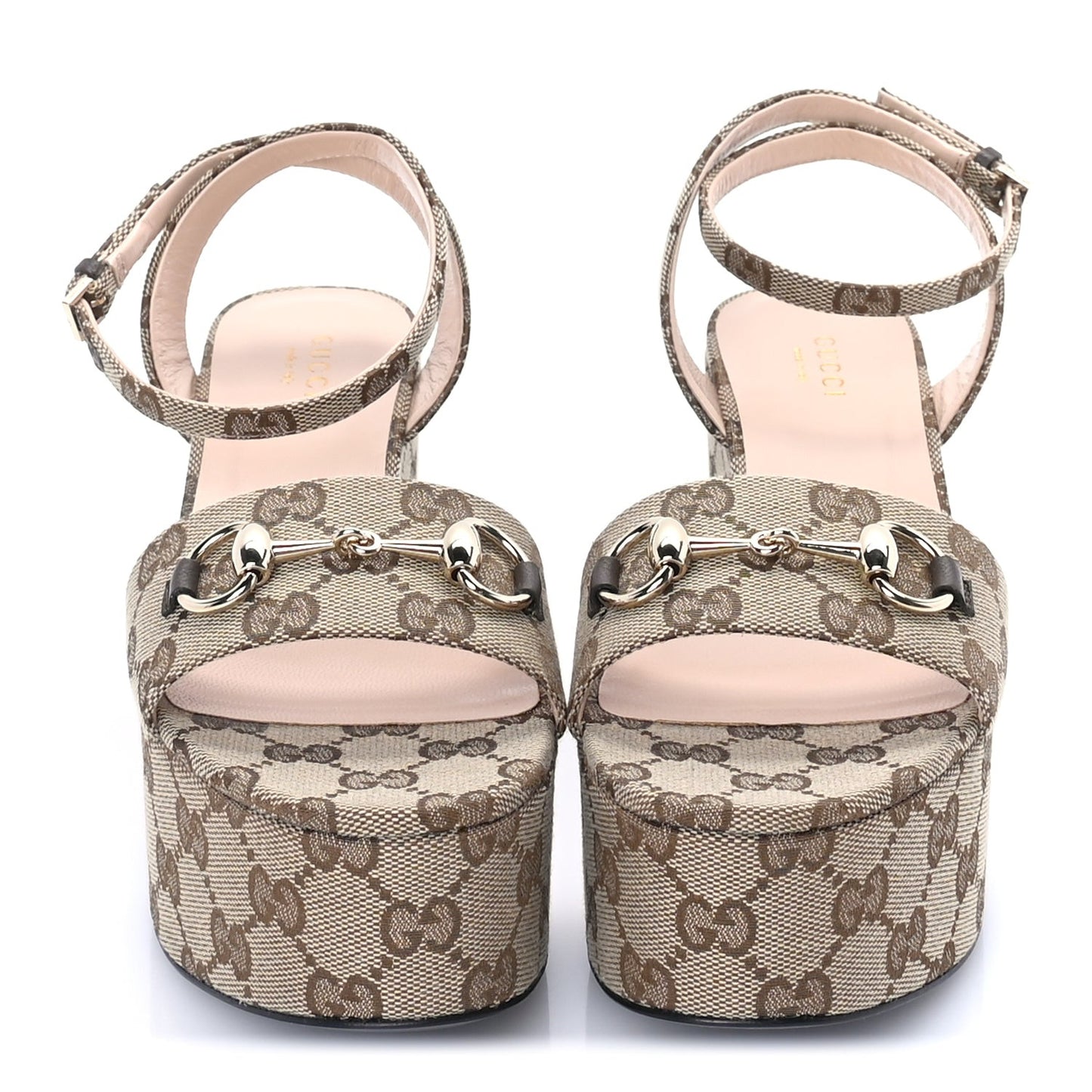 Monogram Nappa Chalotte Horsebit Ankle Strap 75mm Flatform Sandals 37.5  Beige Ebony