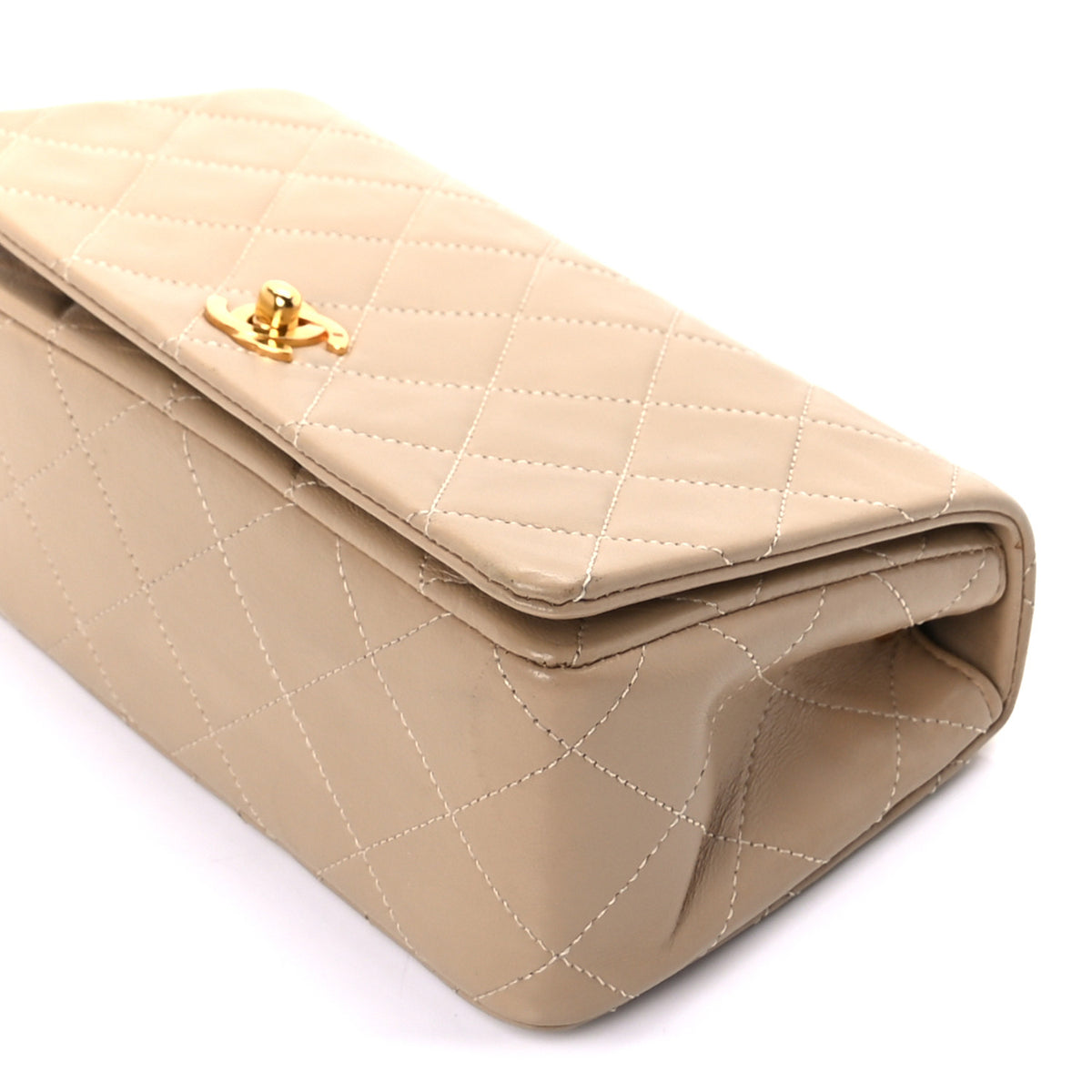 Lambskin Quilted Mini Single Flap Beige