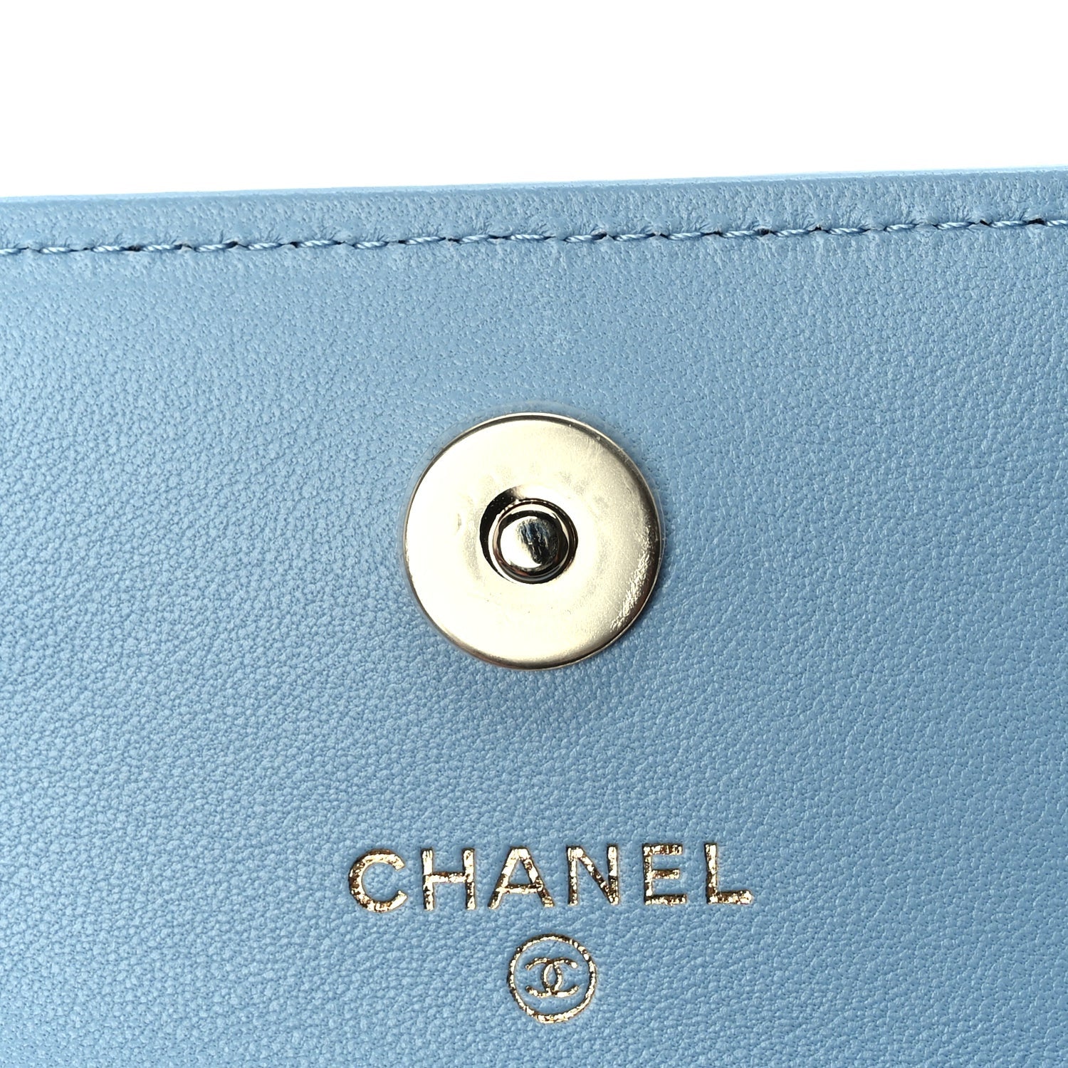 Chanel Lambskin Quilted CC Clutch With Chain Light Blue 5 of 10