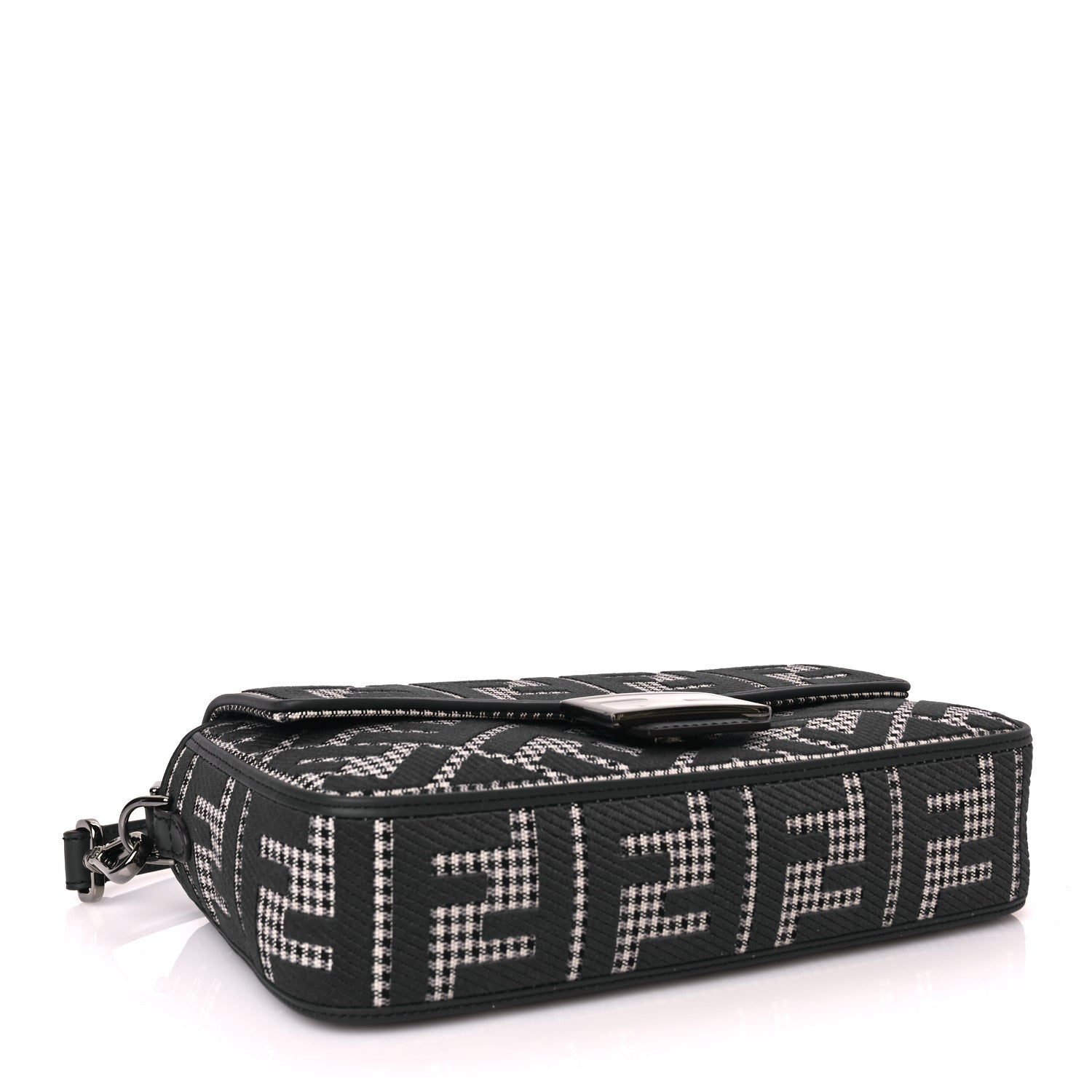Fendi Wool Vitello King Houndstooth FF Embroidered Baguette Grigio Anthracite 3 of 8