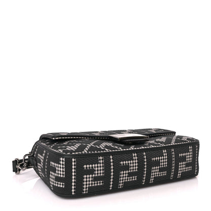 Fendi Wool Vitello King Houndstooth FF Embroidered Baguette Grigio Anthracite 3 of 8