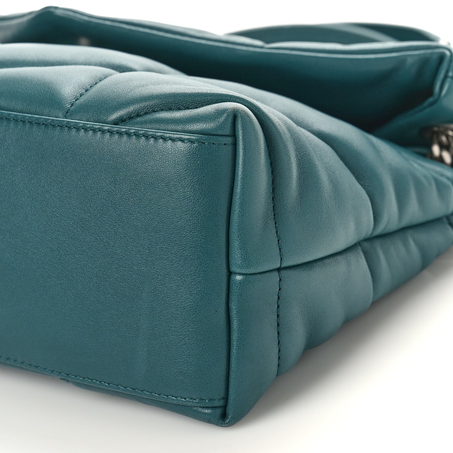 Lambskin Quilted Small Loulou Puffer Monogram Chain Satchel Vert Canard