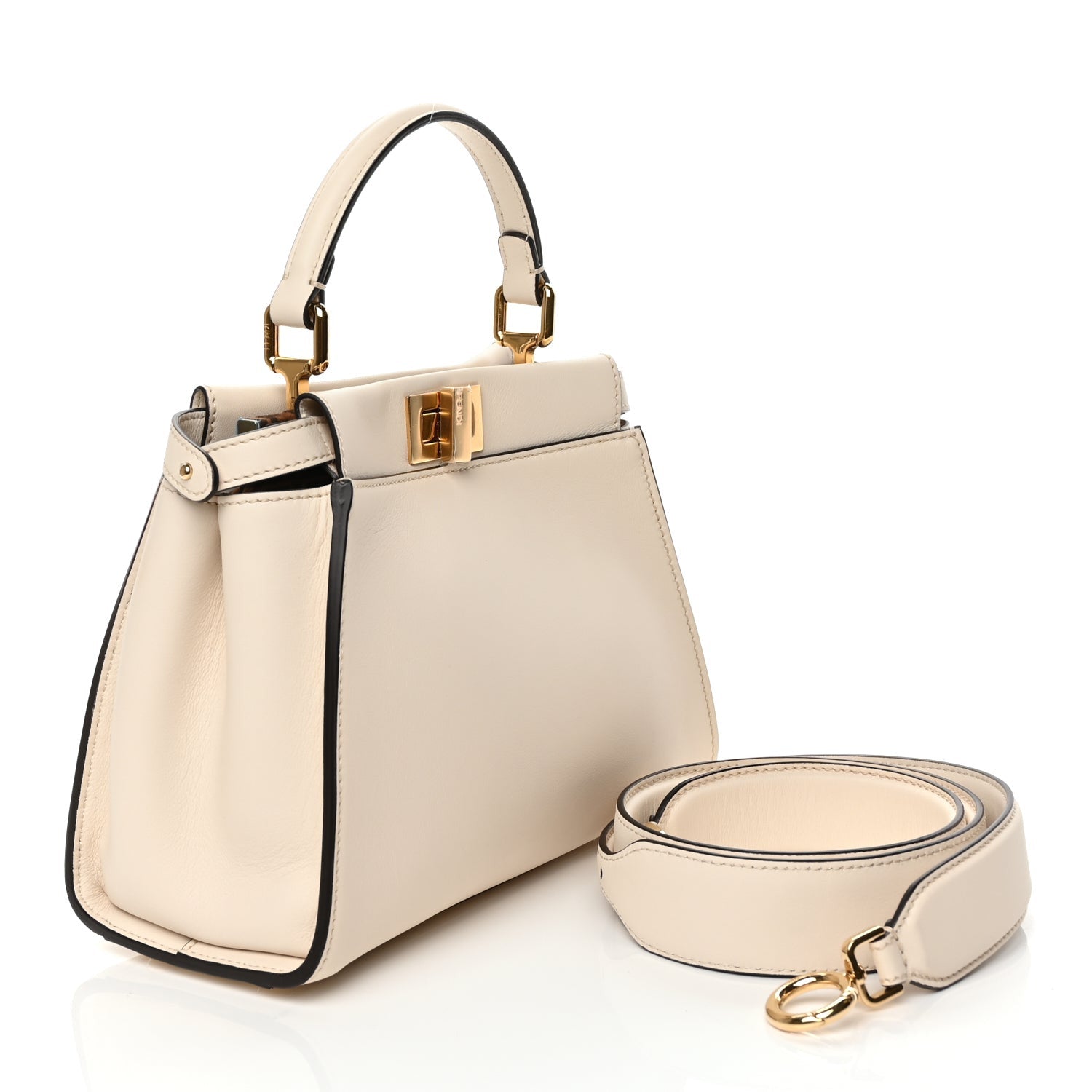 Fendi Vitello Seta Suede FF Mini Peekaboo Iconic Satchel Uovo Sigaro Marrone 2 of 11