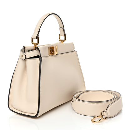 Fendi Vitello Seta Suede FF Mini Peekaboo Iconic Satchel Uovo Sigaro Marrone 2 of 11