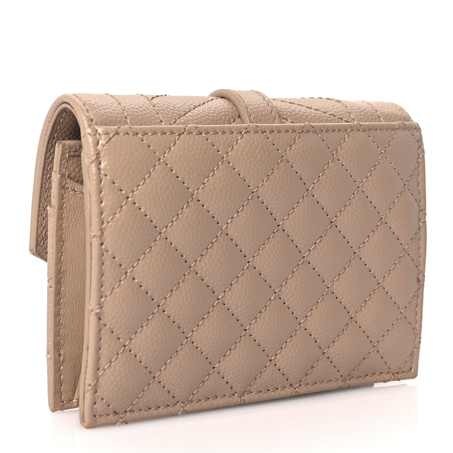 Grain De Poudre Mixed Matelasse Triquilt Monogram Compact Tri Fold Wallet Dark Beige
