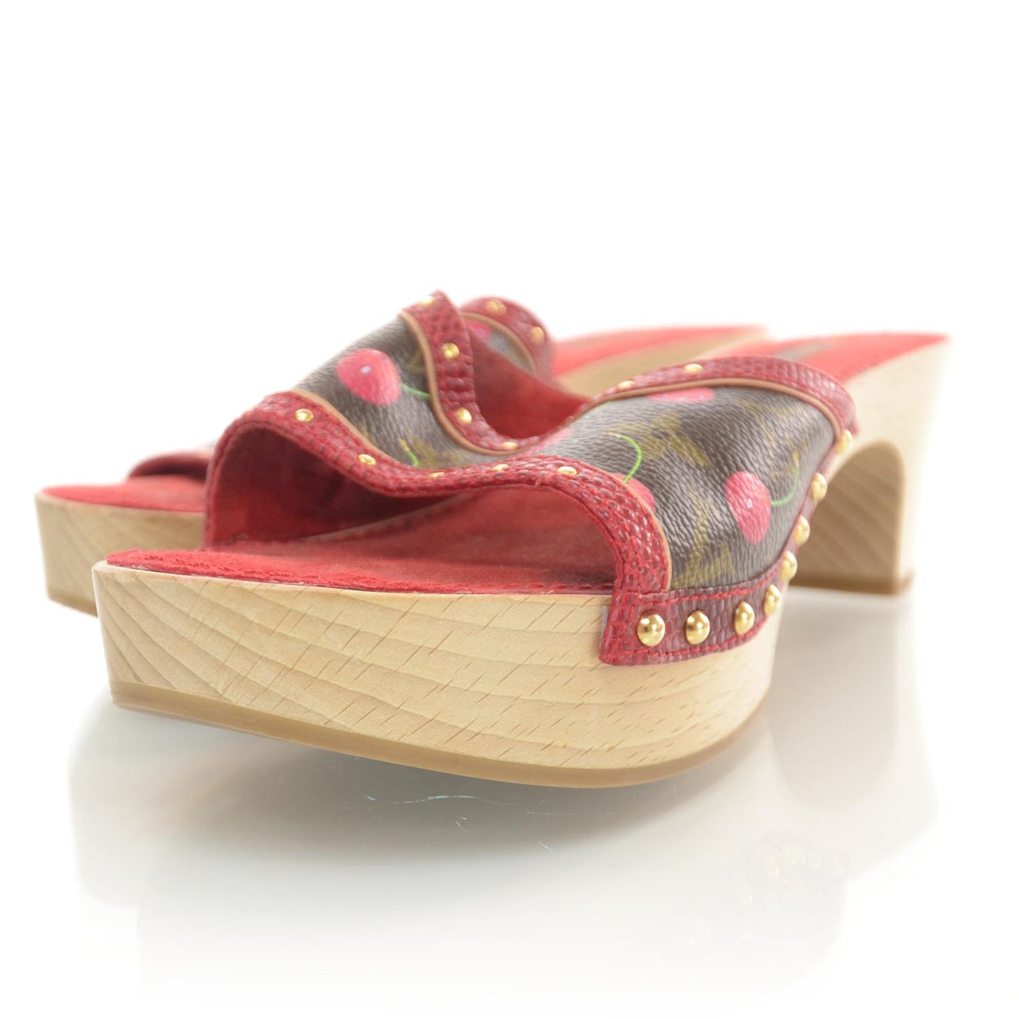 Canvas Wood Monogram Cerises Clogs Red 38.5