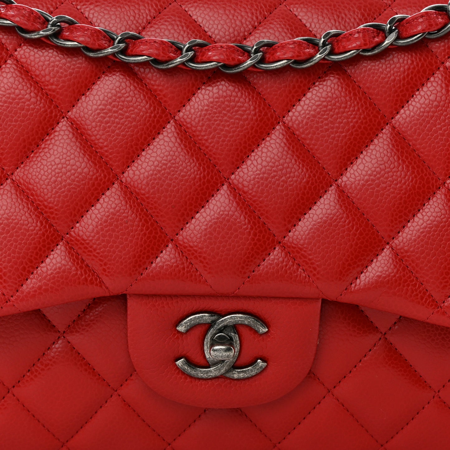 Caviar Quilted Jumbo Double Flap Red