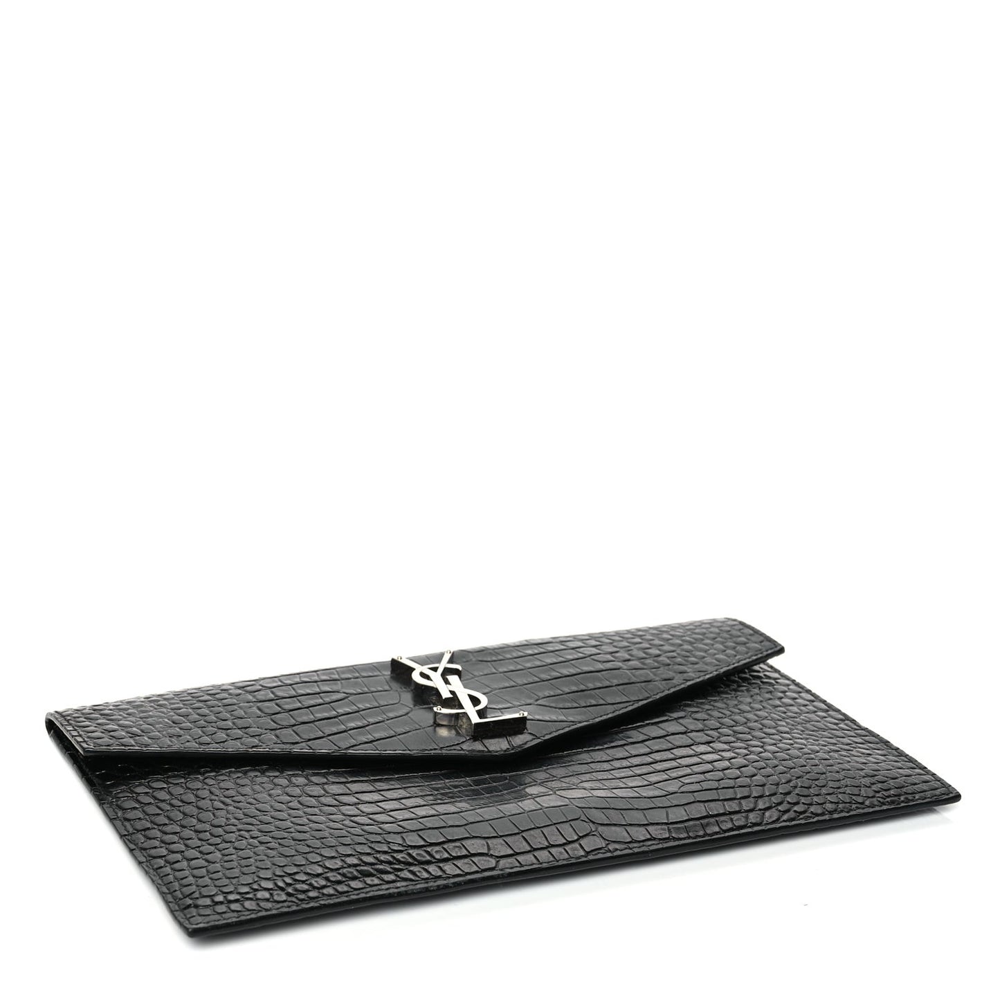 Calfskin Crocodile Embossed Uptown Monogram Clutch Black