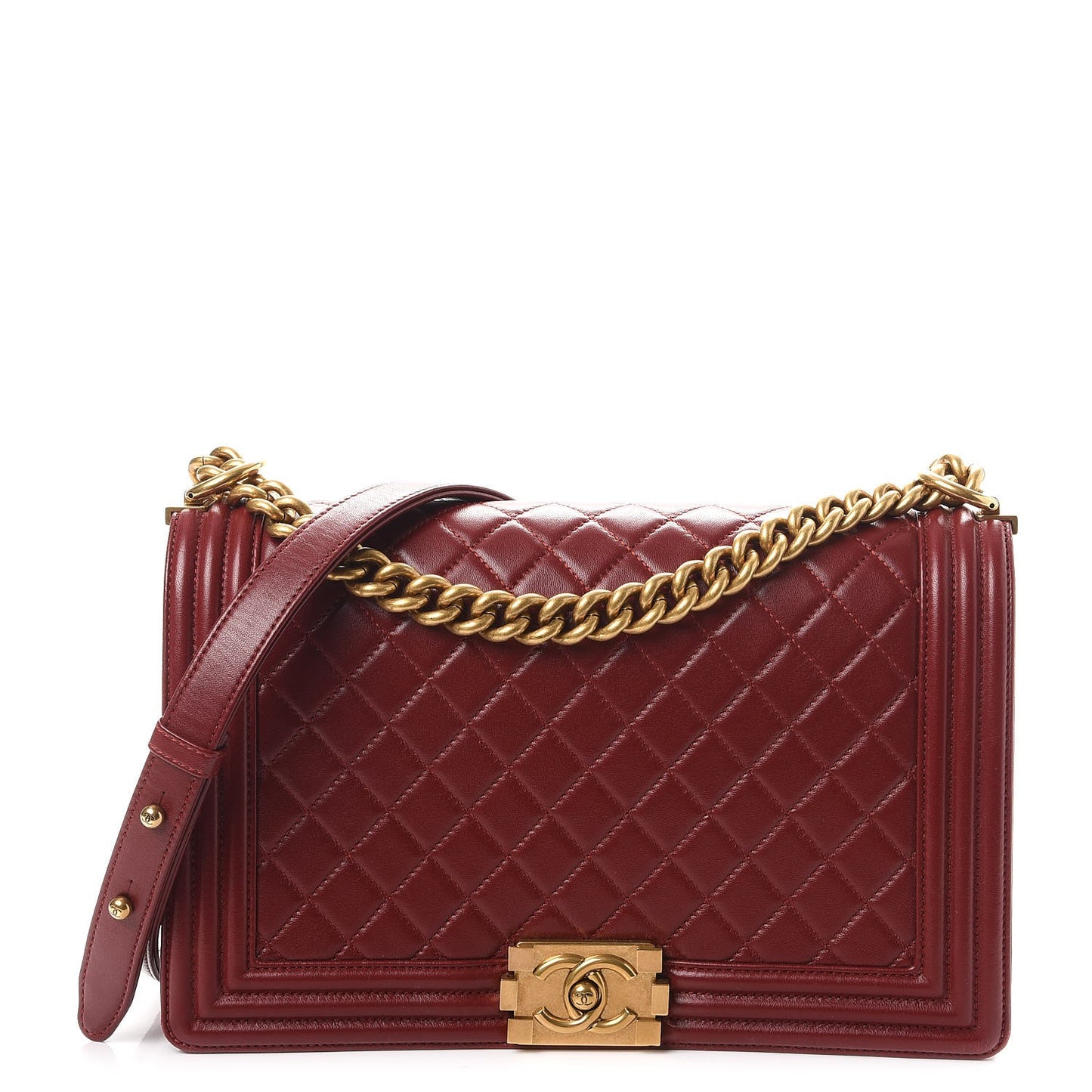 Lambskin Quilted New Medium Boy Flap Dark Red