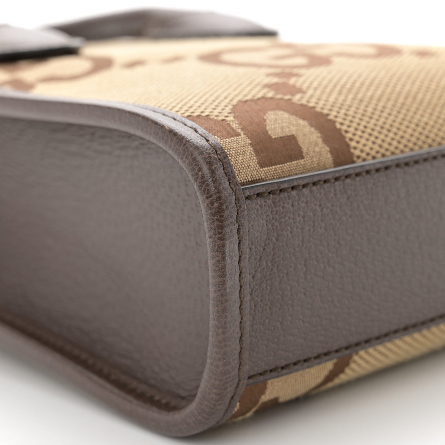 Gucci Monogram Jumbo GG Textured Dollar Calfskin Web Mini Vertical Tote Camel Ebony New Acero 8 of 9