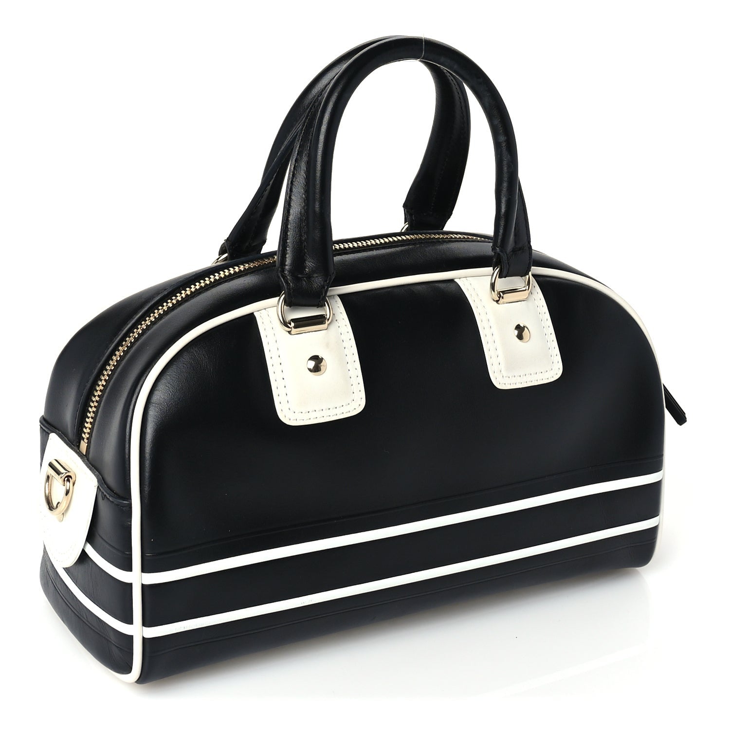 Christian Dior Calfskin Small Dior Vibe Zip Bowling Bag Black White 2 of 8