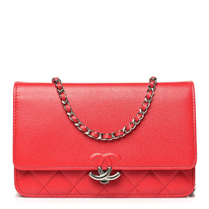 Chanel Grained Calfskin Quilted CC Box Wallet On Chain WOC Red 1 of 7
