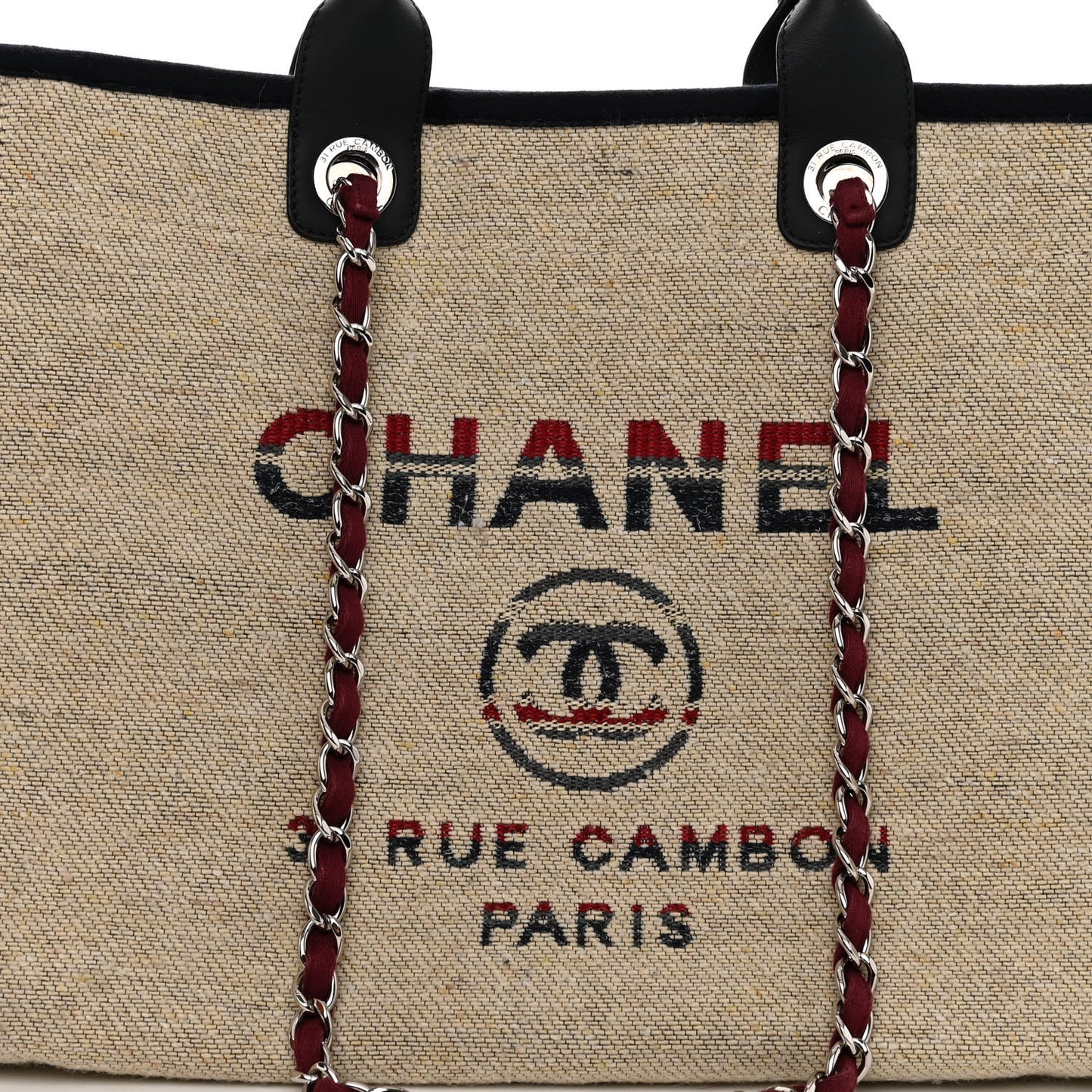 Striped Canvas Medium Deauville Tote Beige