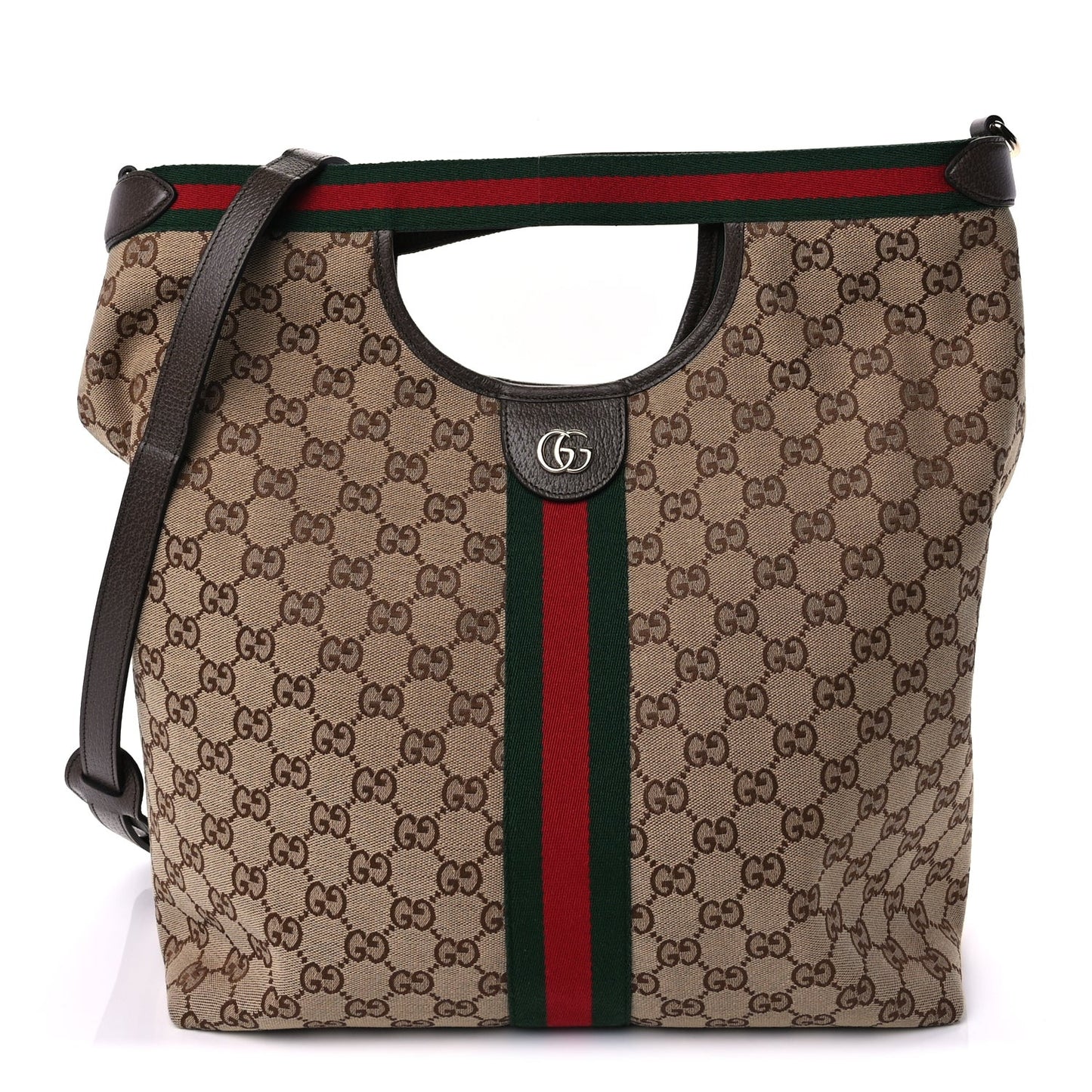 GG Monogram Web Large Giglio Tote Beige Brown