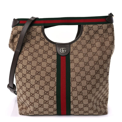 Gucci GG Monogram Web Large Giglio Tote Beige Brown 2 of 7