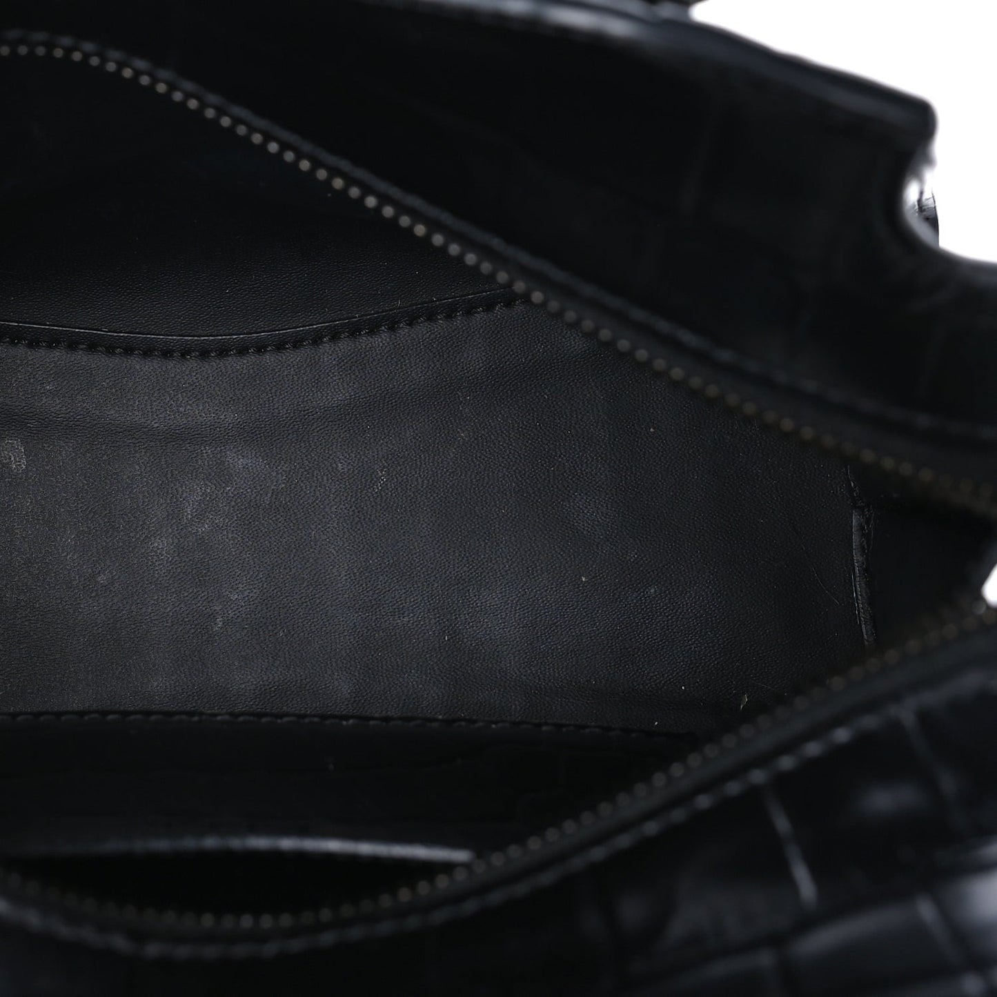 Semi Shiny Calfskin Crocodile Embossed Neo Classic Black Hardware Mini City  Black