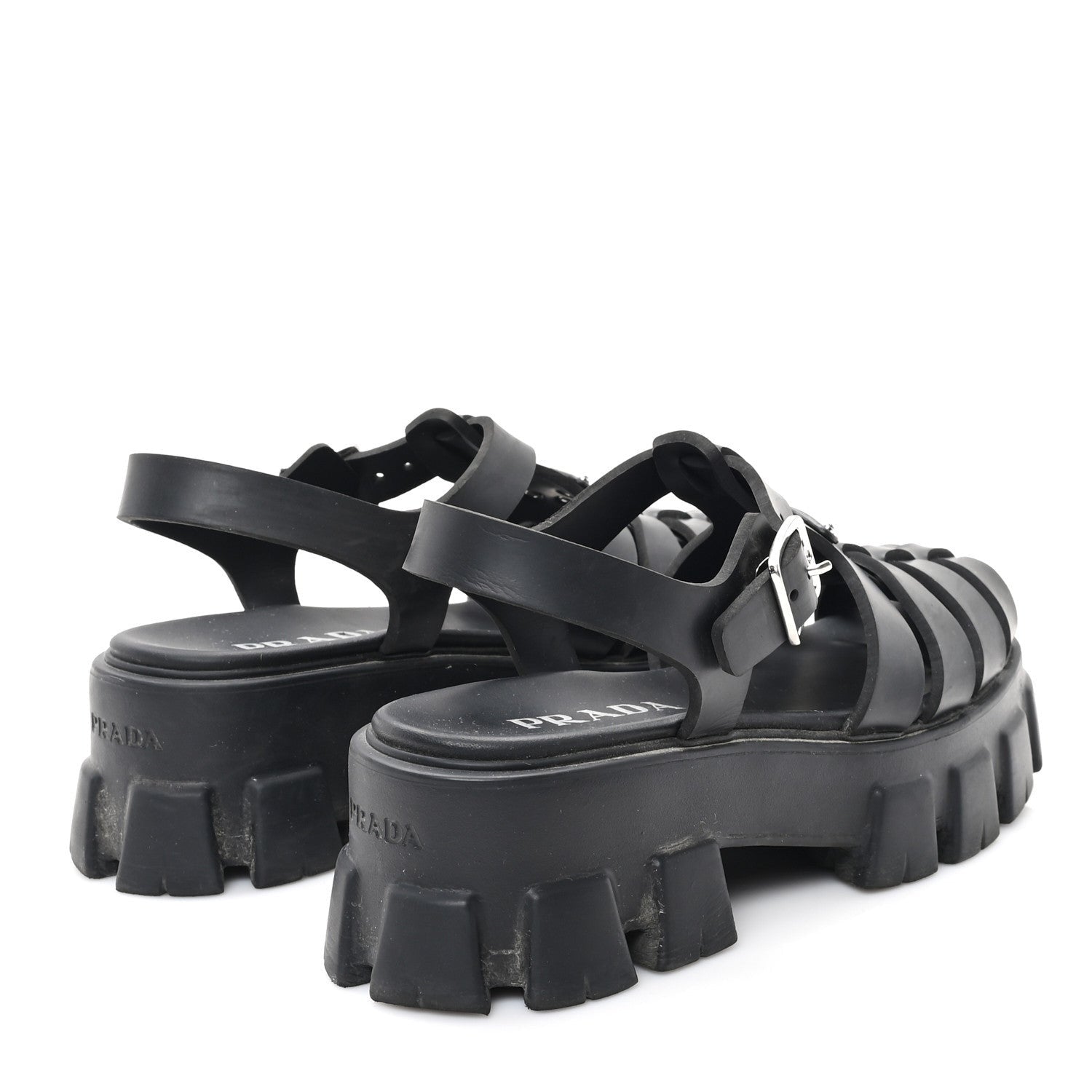 Prada Foam Rubber Triangle Logo Monolith 55mm Cage Sandals 39 Black 5 of 7