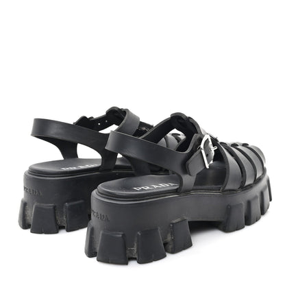 Prada Foam Rubber Triangle Logo Monolith 55mm Cage Sandals 39 Black 5 of 7