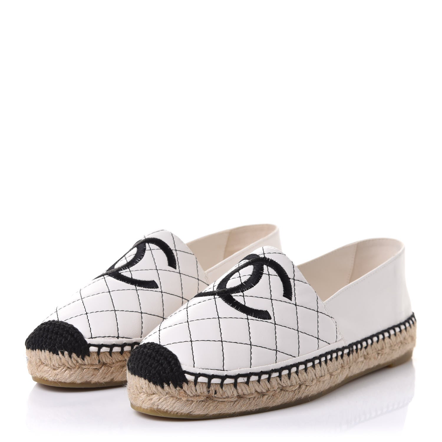 Chanel Lambskin Stitched CC Espadrilles 38 White Black 3 of 10