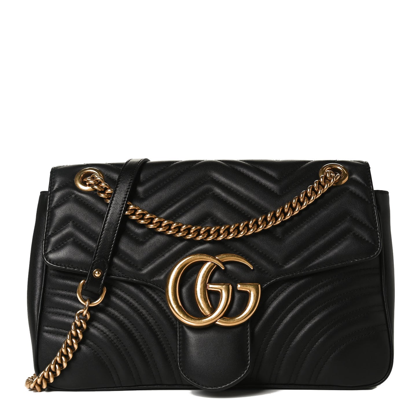 Calfskin Matelasse Medium GG Marmont Shoulder Bag Black
