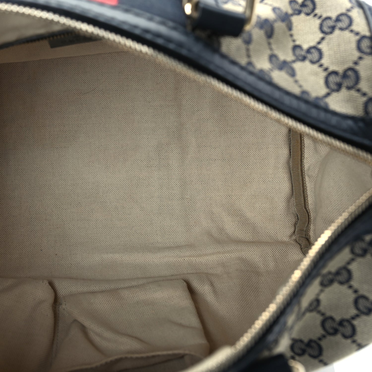 Gucci Monogram Selleria Calfskin Vintage Web Medium Boston Beige Blue 4 of 8