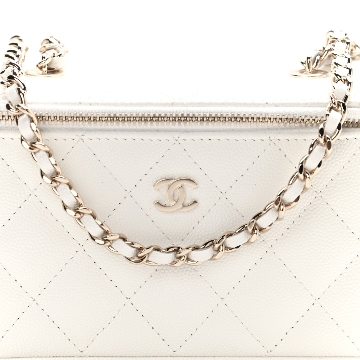 Caviar Quilted Small Vanity Case With Chain White