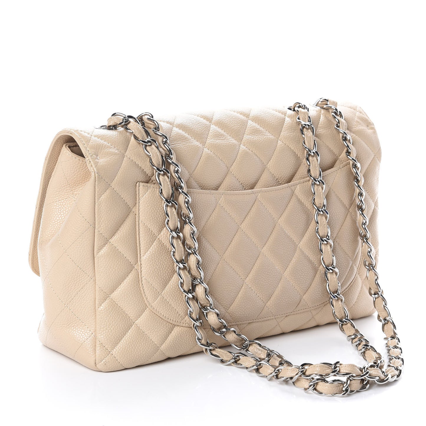Caviar Quilted Jumbo Single Flap Beige Clair