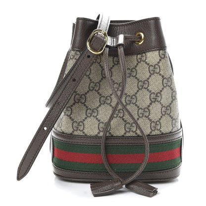 Gucci GG Supreme Monogram Web Mini Ophidia Bucket Bag Brown 1 of 9