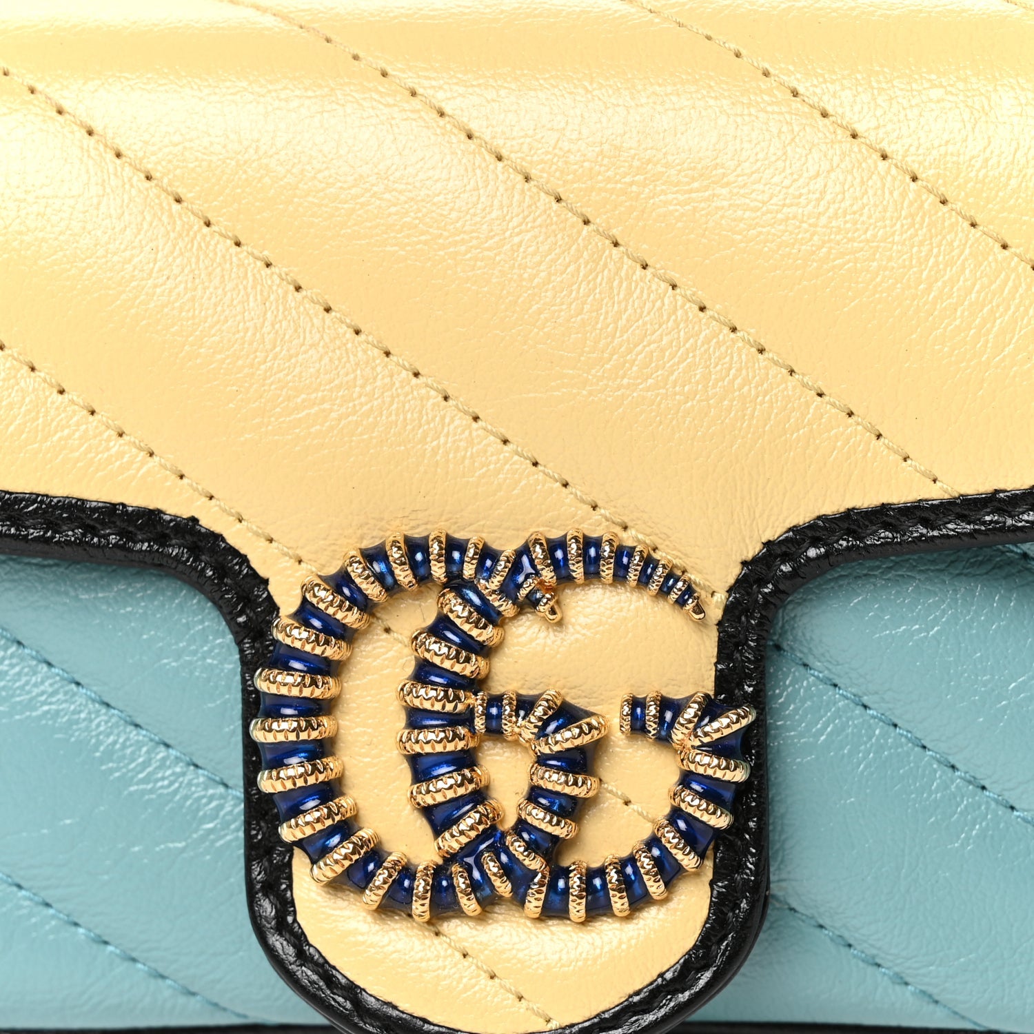 Gucci Azalea Calfskin Enamel Matelasse Diagonal Super Mini Torchon GG Marmont Shoulder Bag Butter Dusty Azure Black Electric Blue 7 of 9