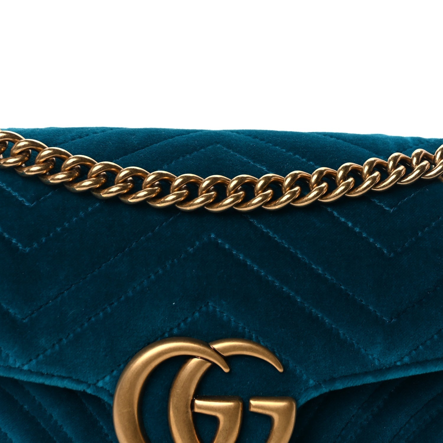 Gucci Velvet Matelasse Small GG Marmont Shoulder Bag  Pavone Cyan 6 of 7