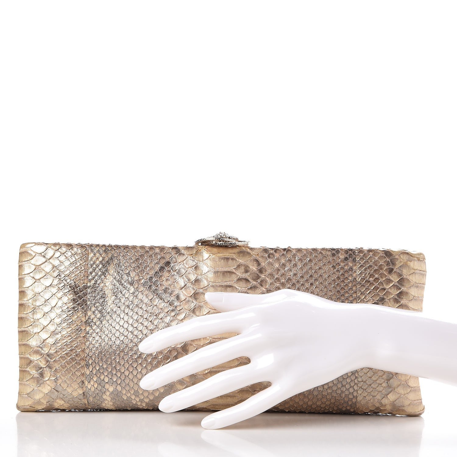 Chanel Metallic Python Crystal CC Clutch Gold 2 of 10