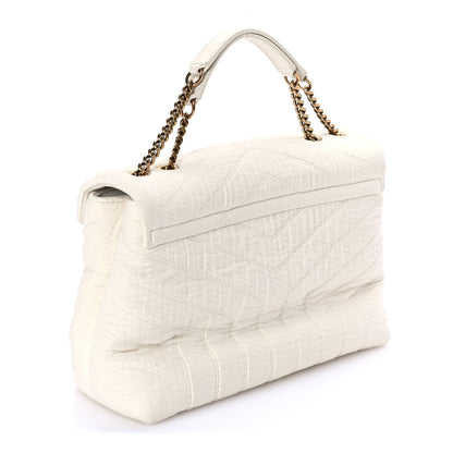 Saint Laurent Cotton Gauze Y Quilted Monogram Small Loulou Chain Satchel Vanilla Ice 3 of 9