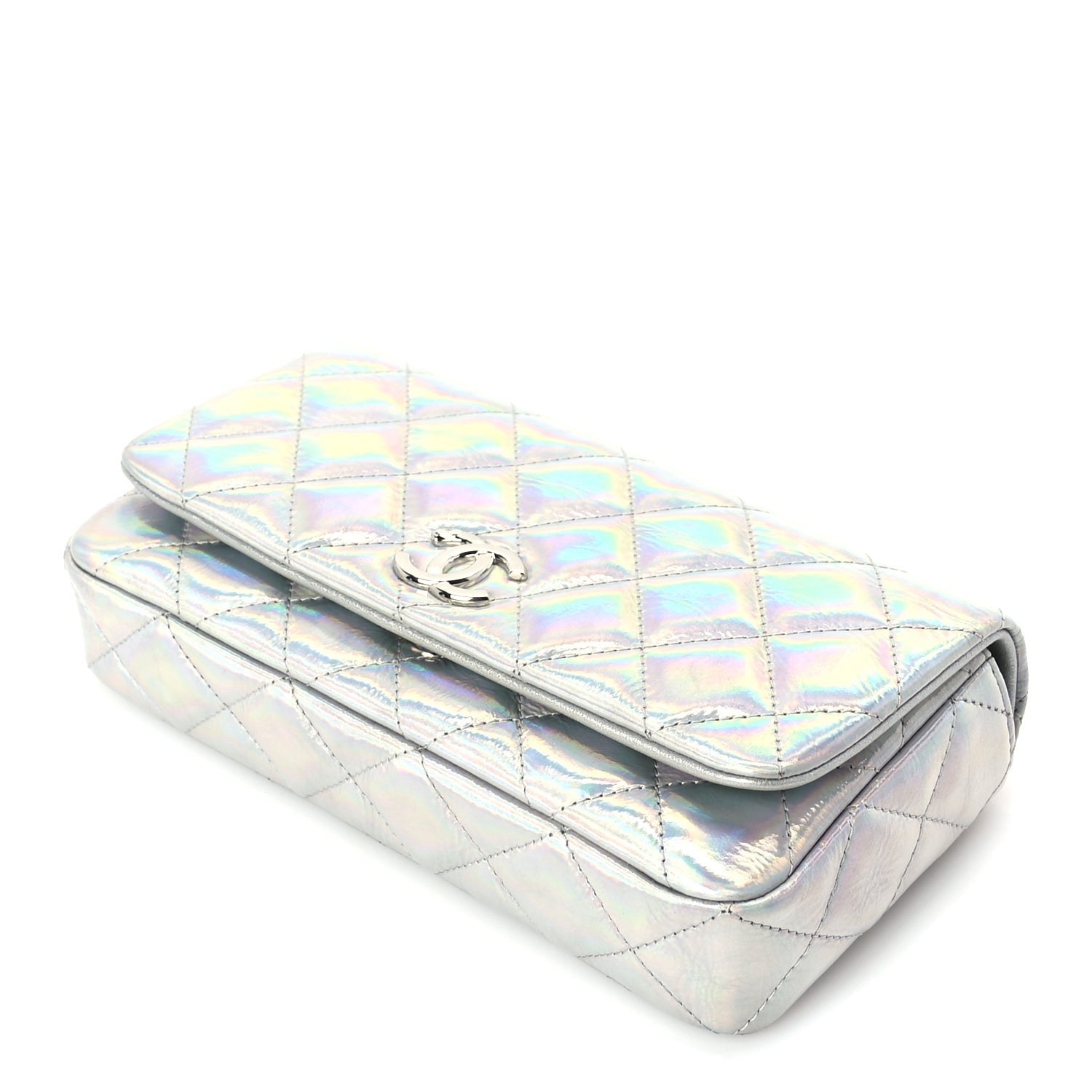 Chanel Iridescent Mirror Goatskin Quilted Clutch With Chain  Silver 9 of 9