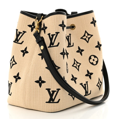 Louis Vuitton Cotton Monogram Embroidered Neonoe MM Beige Black 3 of 11