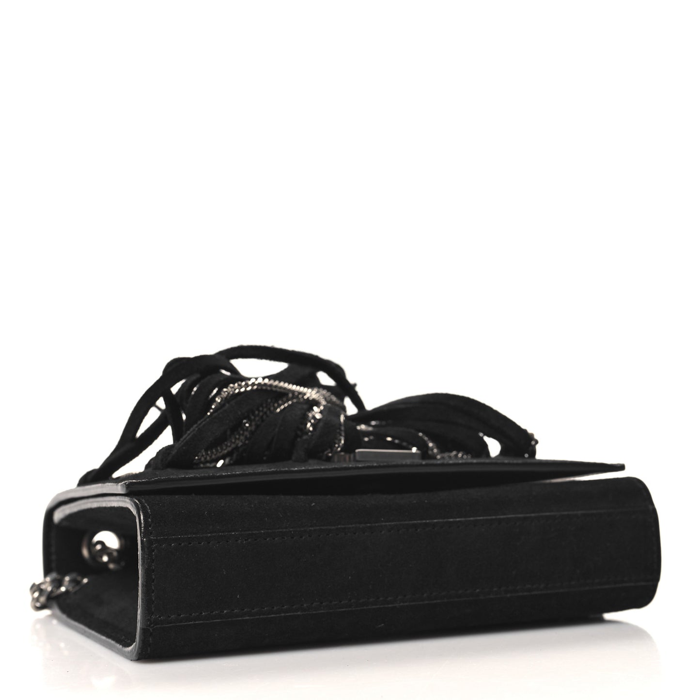 Suede Fringe Chain Small Monogram Satchel Black