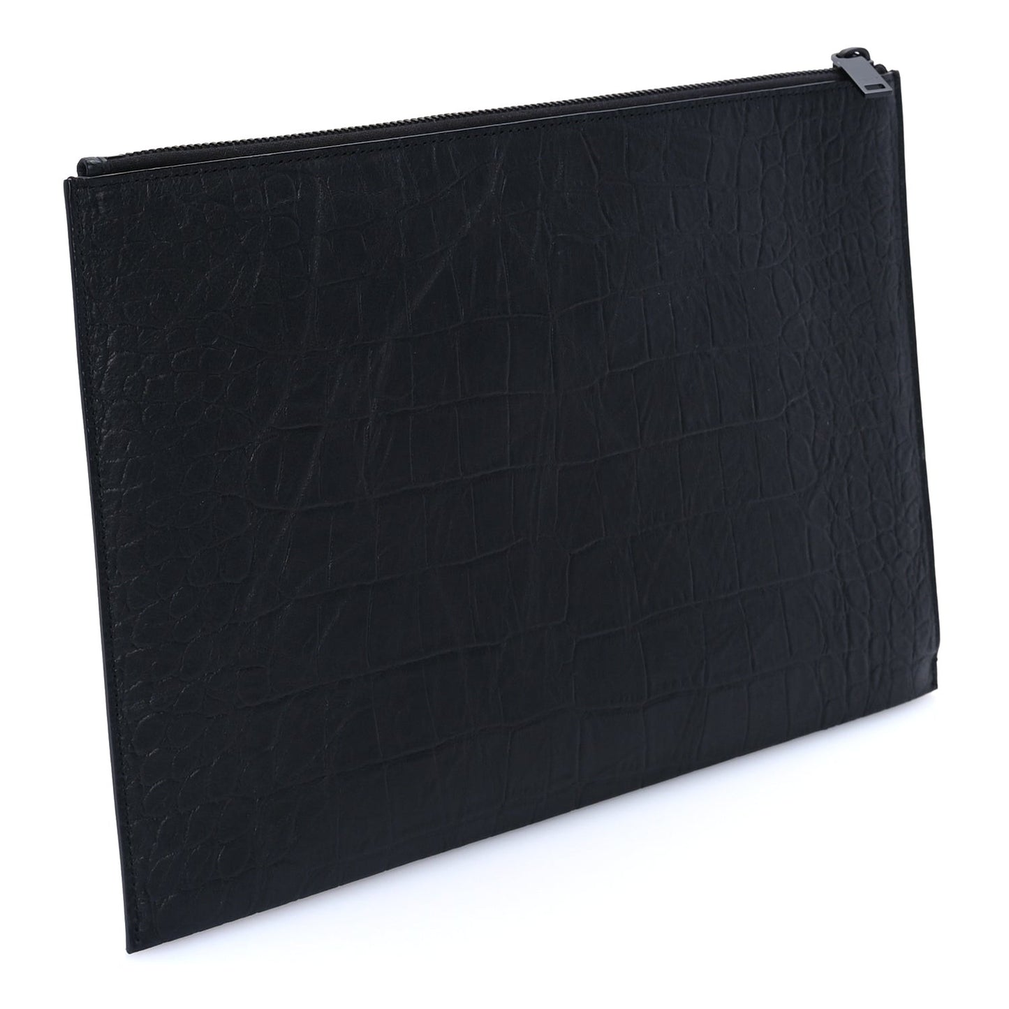 Calfskin Crocodile Embossed Tablet Pouch  Black