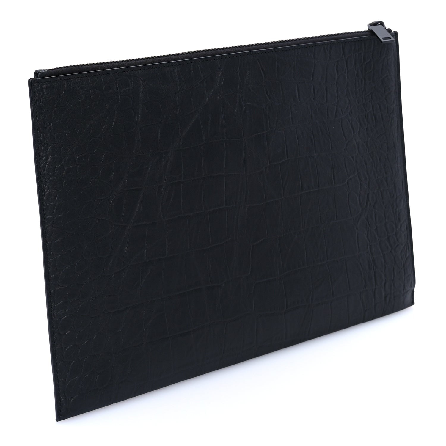 Saint Laurent Calfskin Crocodile Embossed Tablet Pouch  Black 4 of 7